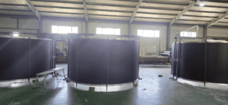 curved projection screen in the factory